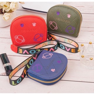 กระเป๋าสตางค์ใบสั้น ปักลายคิ้วๆพร้อมสายห้อย ยอดฮิต น่ารัก(GC…