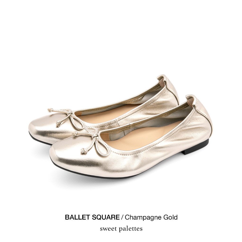 Sweet Palettes รองเท้าหนังแกะ Ballet Square Champagne Gold