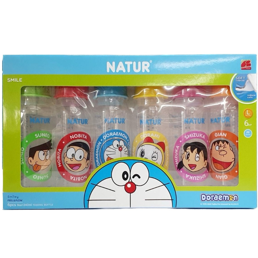 เนเจอร์ ขวดนมทรงกลม ลายโดเรมอน ขนาด 8 oz แพ็ค 6 ขวด
