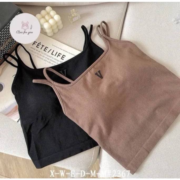 Bra Foryou เสื้อกล้ามดีเทล 2สายคู่ คอเหลี่ยมโลโก้ V 3 สี (2367) เสื้อผ้าผู้หญิง
