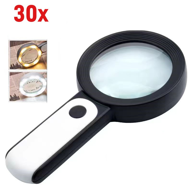 แว่นขยายแบบมือถือแก้วใหญ่แว่นขยายมีไฟส่อง Led 30X18แว่นขยายมีไฟส่อง,สำหรับอ่านเครื่องประดับผู้สูงอาย