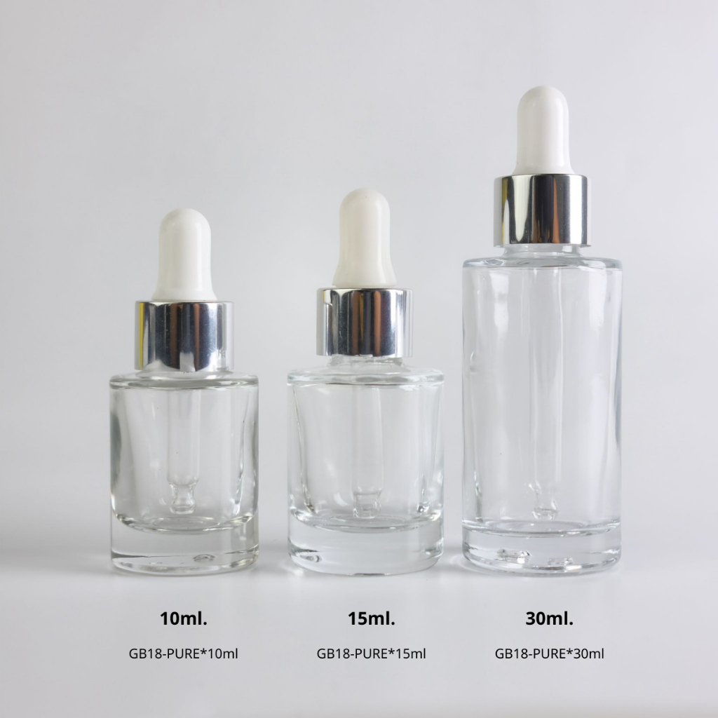 ขวดแก้วพร้อมดรอปเปอร์(ฝาสีเงิน จุกขาว)ขนาด 10ml 15ml 30ml หัวบีบหยด ใส่เซรั่ม เอสเซ้นต์ น้ำหอม ขวดแบ่ง ภาชนะ