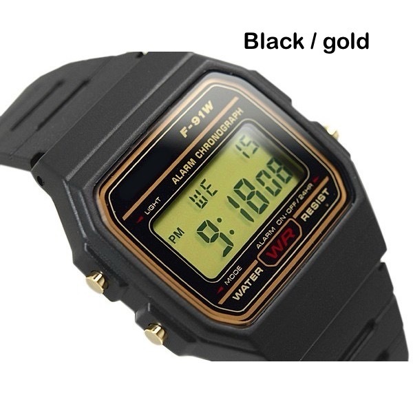 นาฬิกา แฟชั่น A1 ข้อมือผู้ชาย สายเรซิ่น รุ่น F-91W-Black