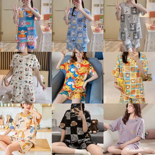 พร้อมส่ง🌟ชุดนอนการ์ตูนชุดแขนสั้นกางเกงขาสั้นผ้าฝ้ายระบายอากาศสบาย