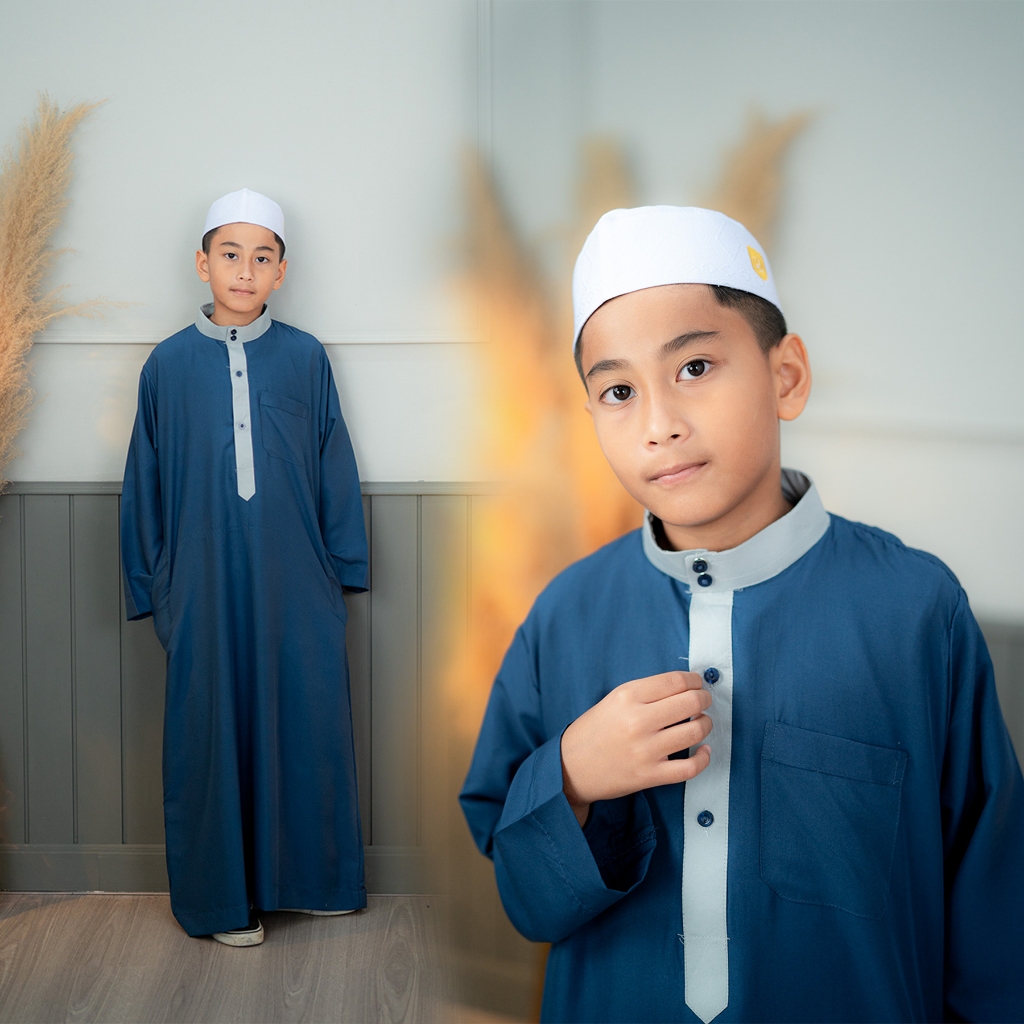 โต๊ปแขนยาว เด็กผู้ชาย งานคอปกทูโทนผ้าพริ้ว มีกระเป๋าข้าง BA36 วาริสมุสลิม