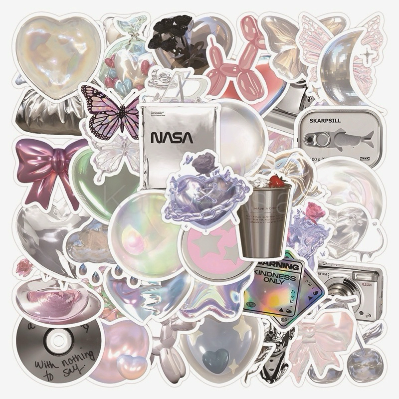 ขายดี Sticker S68 สติกเกอร์กันน้ำของใช้ สีเมทาลิก 3D สำหรับตกแต่ง งาน DIY จำนวน 50 ชิ้น