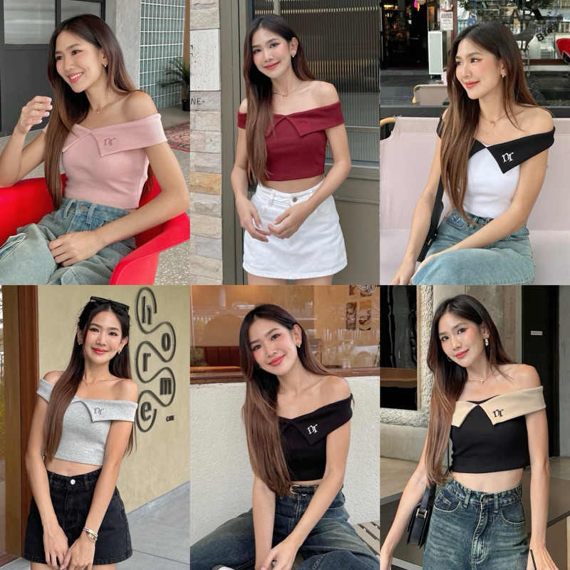 [ลดเหลือ 3xx.- เก็บโค้ดที่ลิ้งค์หน้าร้าน] NICHARIS - เสื้อครอปปาดไหล่ เสื้อเปิดไหล่ รุ่น Ava Top