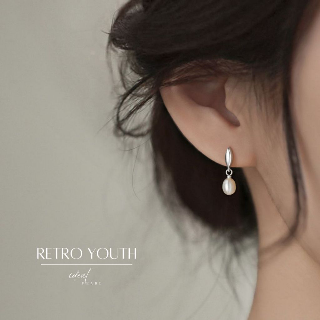 iDEAL ต่างหูไข่มุก Retro Youth ต่างหูเงิน ต่างหูมุข ต่างหูมุก ตุ้มหูเงินแท้ Valentine ของขวัญ