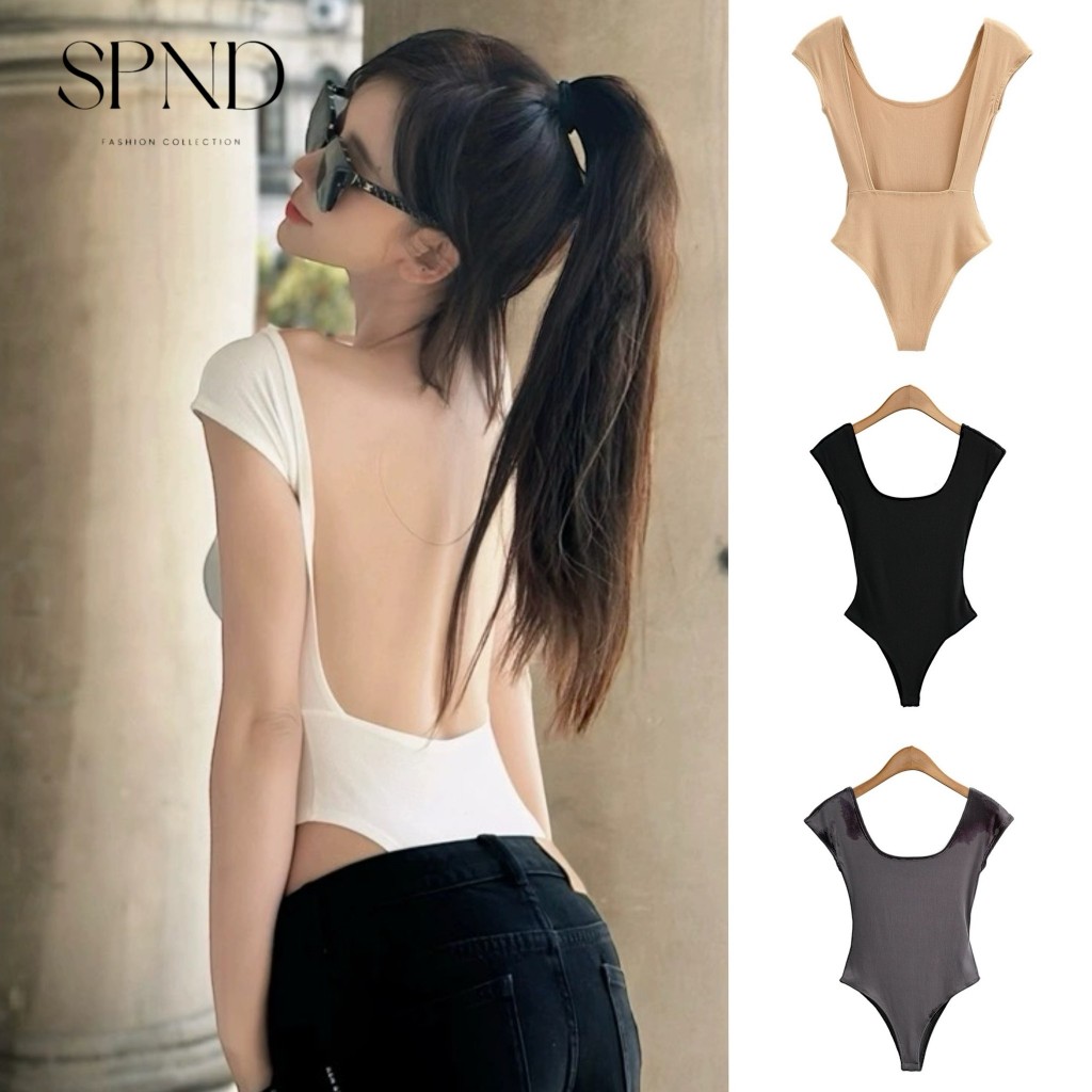 SPND🖤 บอดี้สูทเว้าหลัง เป้าแป๊ก แมทช์ง่าย ใส่ได้หลายโอกาส (มี 4 สี) พร้อมส่ง