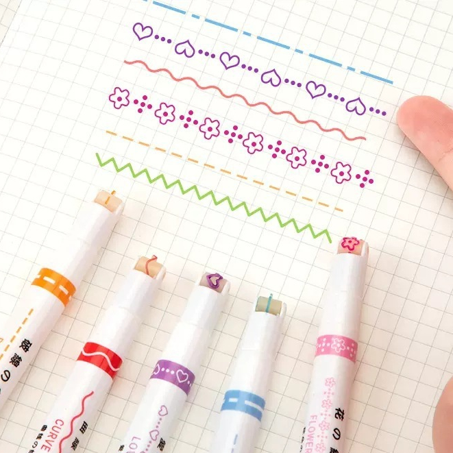 ปากกามาร์กเกอร์ ไฮไลท์ 6 ด้าม ลูกกลิ้ง แบบเส้นคู่ ตกแต่ง DIY ไดอารี่ เน้นข้อความ เครื่องเขียนนักเรียน