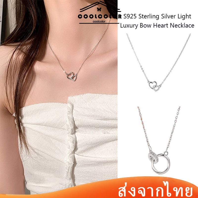 ในไทย💖สร้อยคอโซ่เงินแท้ 925จี้รูปหัวใจประดับเพชรสไตล์เกาหลีเครื่องประดับสําหรับผู้หญิง.coolcolor.th.COD