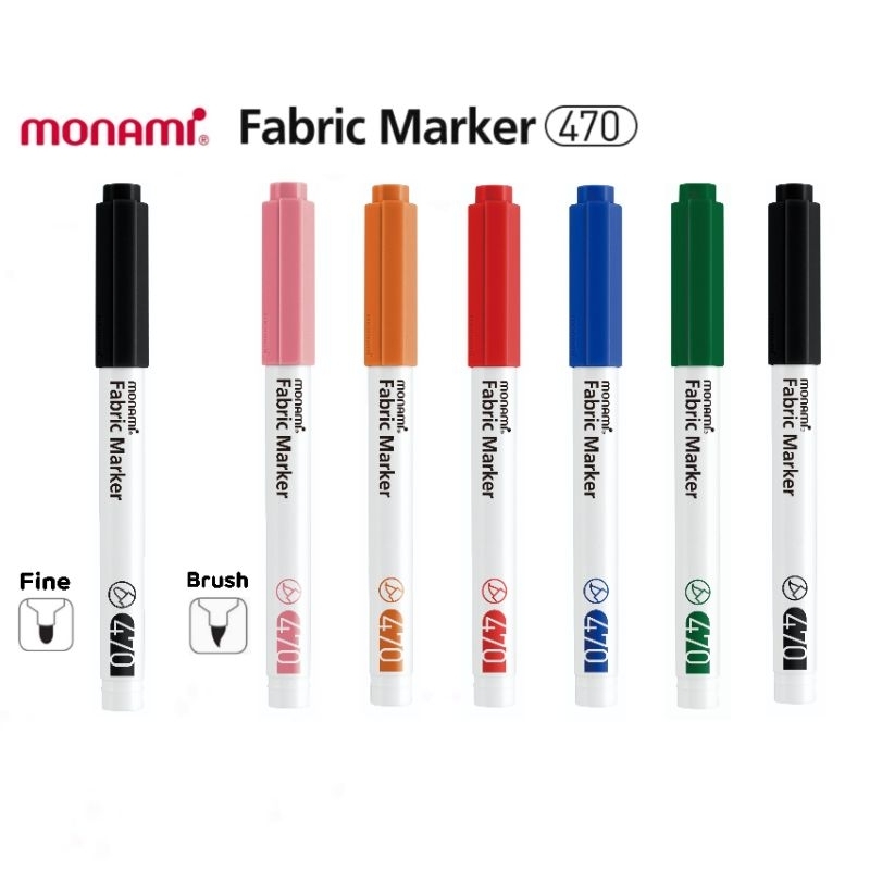 Monami ปากกาเขียนผ้า โมนามิ Fabric Marker รุ่น 470 แบบหัวกลม และหัวพู่กัน (ราคาต่อ 1 ด้าม)