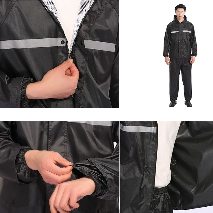 🔥พร้อมส่ง🔥 New Alitech เสื้อกันฝน เสื้อกันฝนสำหรับผู้ใหญ่ มีแถบสะท้อนแสง รุ่นหมวกติดเสื้อ ชุดกันฝน Waterproof Rain Suit - รูปที่ 5