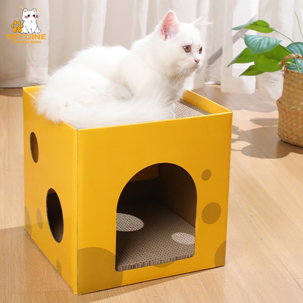 PET UINE-C5 บ้านแมว กล่องลับเล็บชีส ลับเล็บได้ 2 ชั้น กล่องกระดาษบ้านแมว ที่ข่วนเล็บแมว ที่นอนเเมว ของเล่นแมว รูปที่ 6
