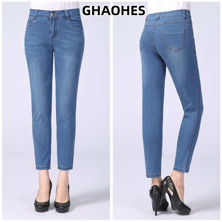 GHAOHES  กางเกง ยีนส์ ยืด S-5XL  ผ้ายืด     สาวอวบ   กางเกงช้าง    สีสวยใส่สบาย v38