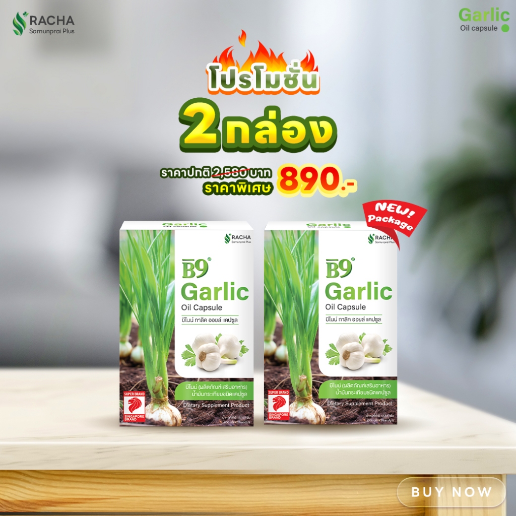 B9 บีไนน์น้ำมันกระเทียมสกัดเข้มข้น 2 กล่อง ลดคอเลสเตอรอล ลดไขมัน เบาหวาน สูตรเฉพาะร้านราชาสมุนไพร