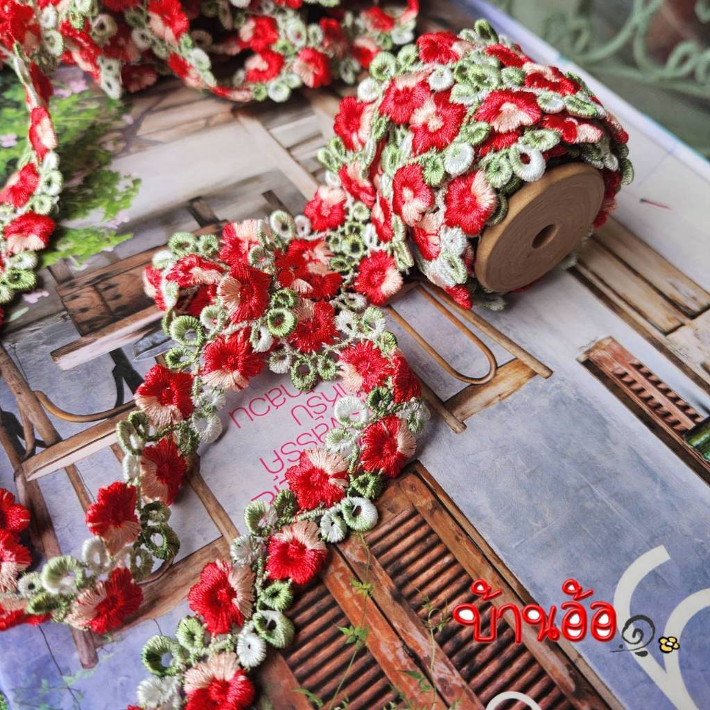 90cm ผ้าลูกไม้ ลายดอกไม้เล็ก (มีให้เลือกหลายสี) ขนาด15 มิล (สินค้าพร้อมส่ง) lace for sew