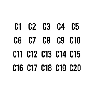 ป้ายสติกเกอร์ สติกเกอร์ข้อความ ติดโต๊ะ เบอร์ "C1 - C20" ได้รับ 20 ดวง [รหัส A-132]