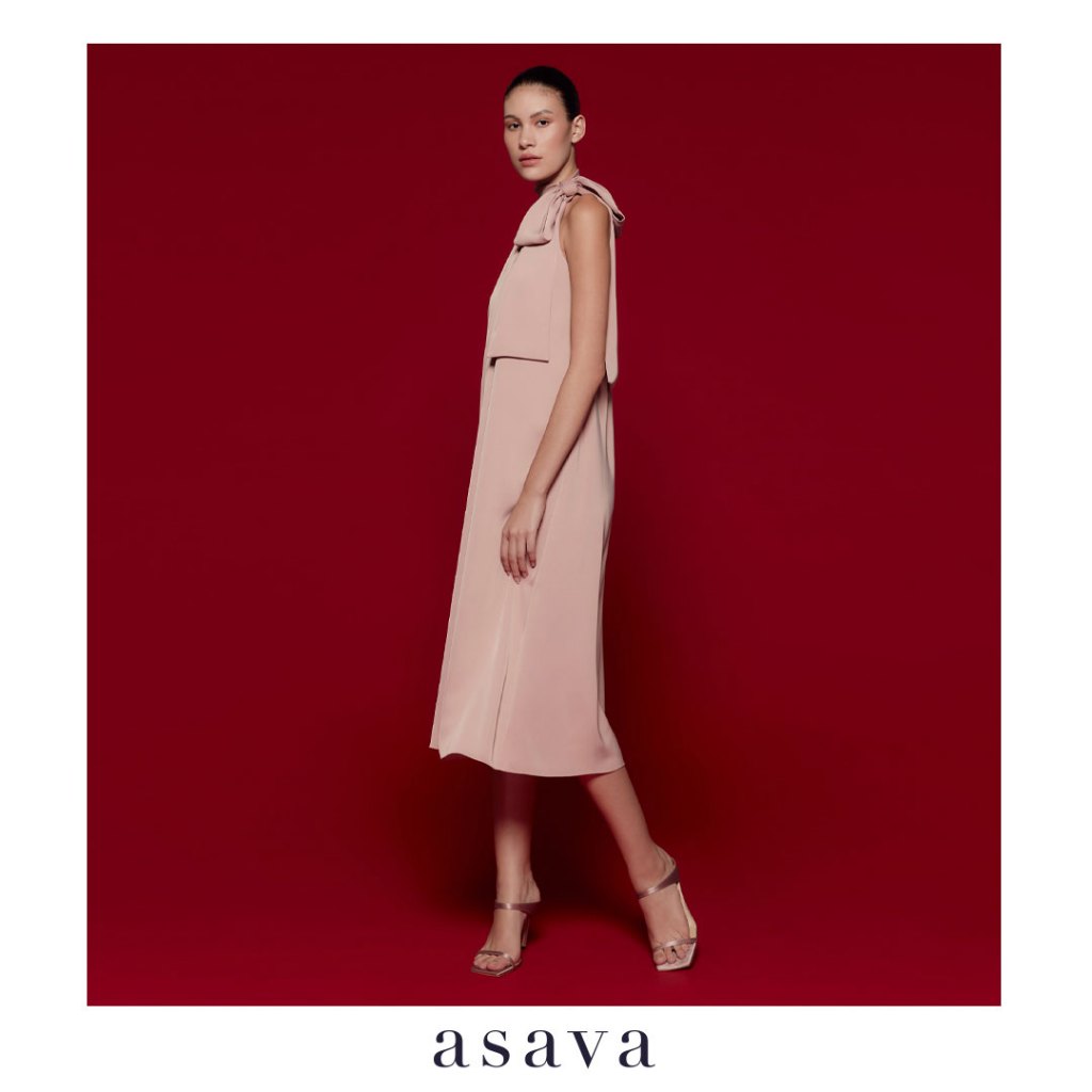 [asava ss24] Alecia One-shoulder Bow Dress เดรสผู้หญิง ไหล่เดียว แต่งผูกคอ ซิปข้าง
