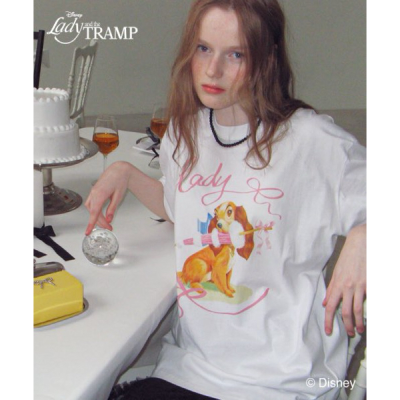 ปิดรับ18/8🌟(-30%)🇰🇷 RONRON / HEART LADY AND THE TRAMP BASIC FIT T SHIRT OATMEAL -🎀🐶🐶🎀 /สอบถามก่อนสั่