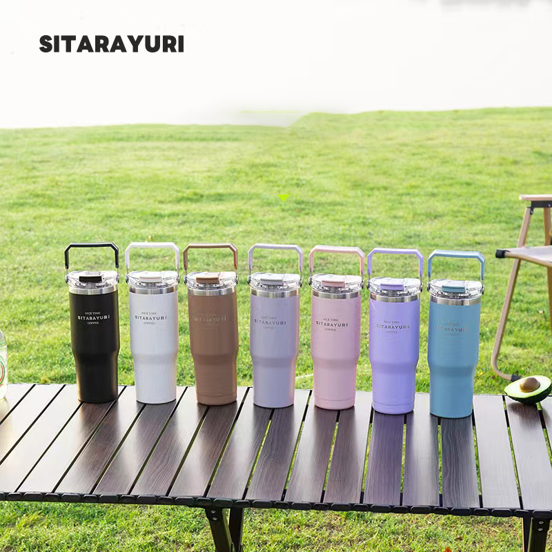 SITARAYURI ขวดน้ําสเตนเลส304 พร้อมหลอดดูด ขนาด600/900ml แบบพกพา เก็บความร้อน-เย็น สําหรับใส่เครื่องดื่ม ไอศกรีม กาแฟ