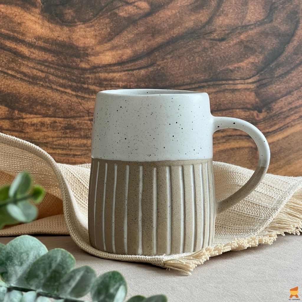 แก้วเซรามิค ดินผสมเม็ดspeckle / ดินธรรมดา เคลือบสีขาว ขนาด 7.7 x 11 cm ความจุ 14 oz - AT1CERAMIC