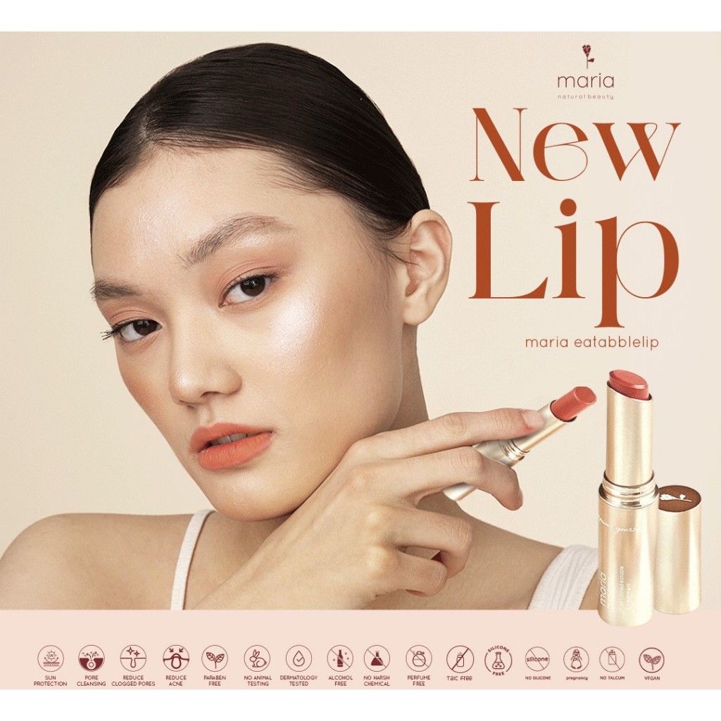 Maria มาเรีย ลิปกินได้ 6 สี ติดทน ลิปทินท์ ธรรมชาติ ทาง่าย ให้ความชุ่มชื้น Tinted Vegan Lip Treatment (3g)