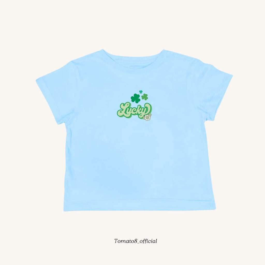 [Tomato8]-Baby tee ลาย CLOVER LUCKY GIRL ใบโคลเวอร์ โชคดี
