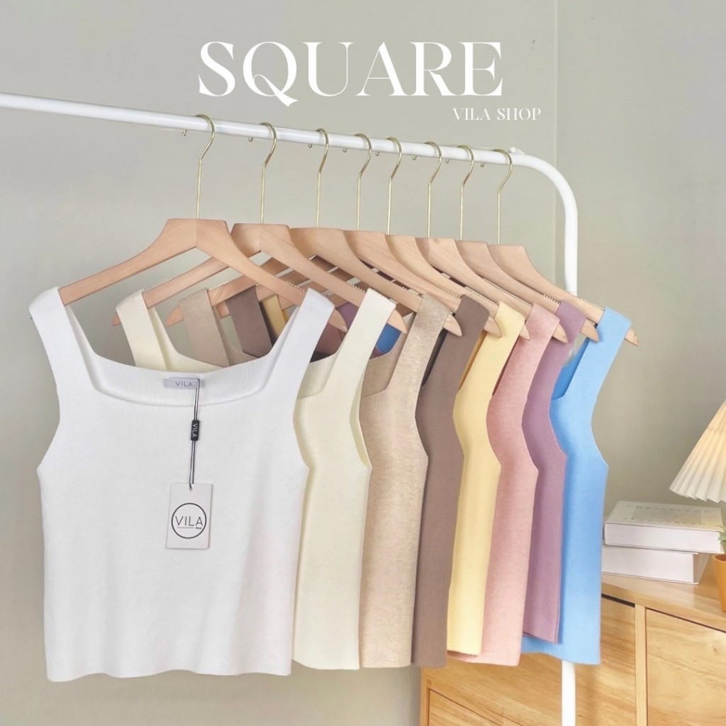 VL66 เสื้อกล้ามไหมพรมคอเหลี่ยม