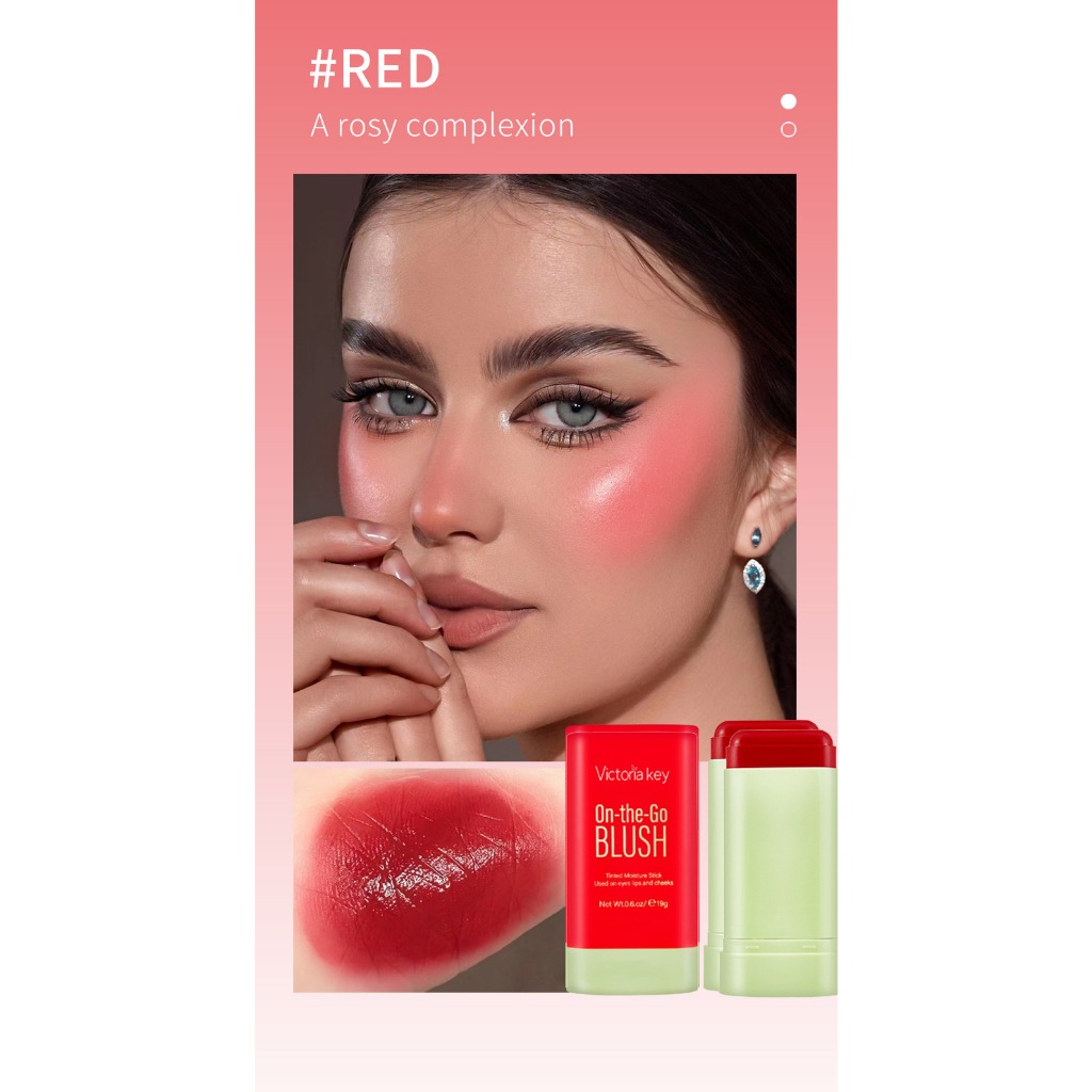 Victoria Key บลัชออนสีแท่งกันน้ำชุ่มชื่นตามธรรมชาติลิปและแก้มเครื่องสำอางบลัชออนใช้งานได้ 3 แบบ ตา แก้ม ปาก - รูปที่ 4
