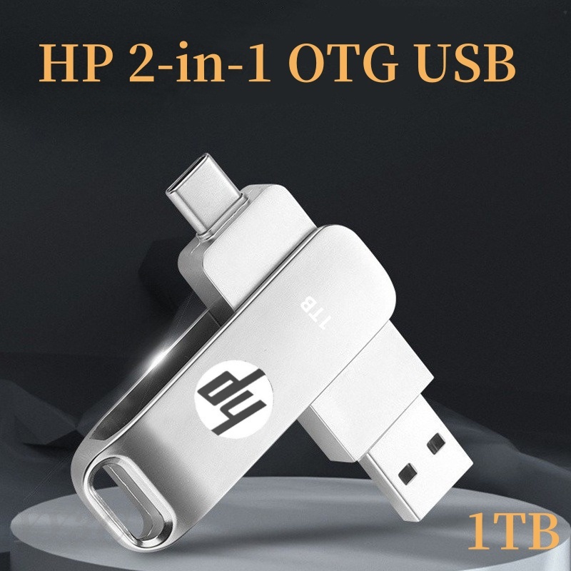 HP 2-in-1 OTG USB แฟลชไดรฟ์ 1TB Type-C โลหะหน่วยความจำสำหรับคอมพิวเตอร์โทรศัพท์มือถือ
