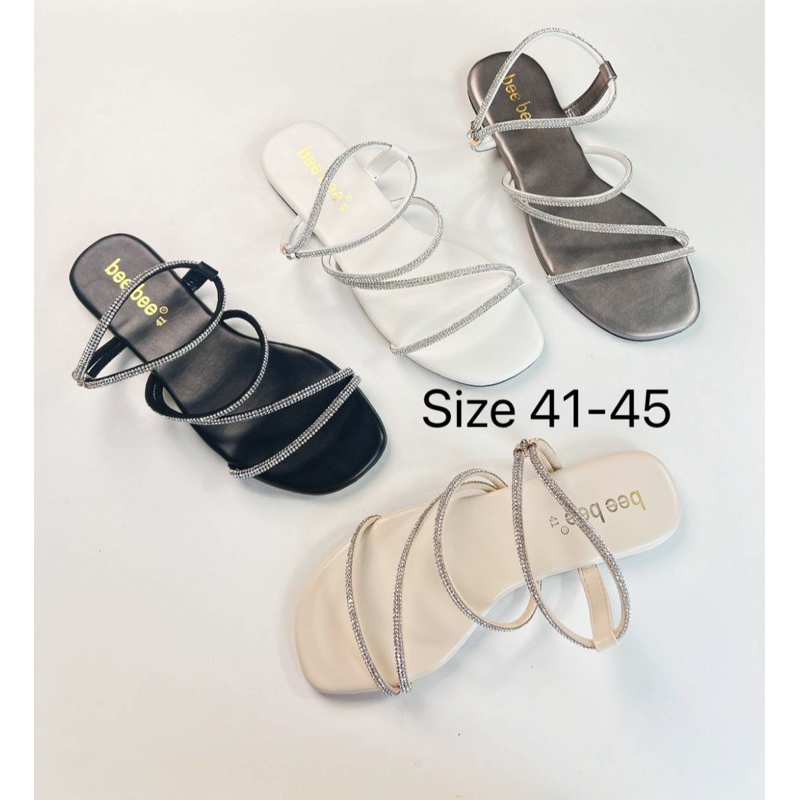 รองเท้าแตะไซส์ใหญ่ 41-45 รัดส้นสายเพชรกลมไขว้4เส้นพื้น6มิล (เท้าอวบบวกไซส์)