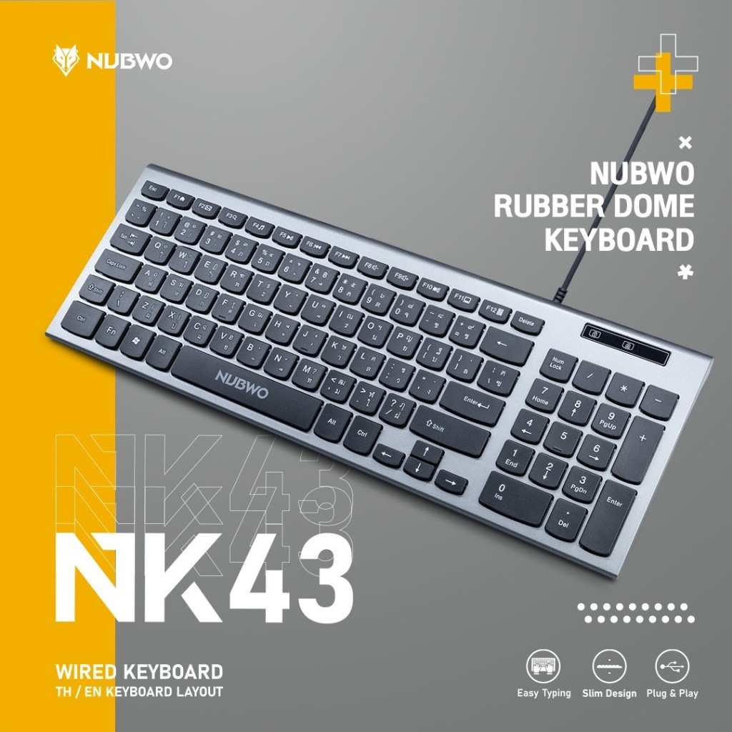 Nubwo คีย์บอร์ดเกมมิ่ง NK43 Rubber Dome Switches 96 ปุ่ม ดีไซน์แบบบาง สินค้ารับประกัน 1 ปี