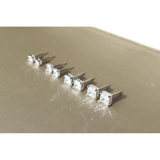ต่างหูเงินแท้ 925 ประดับเพชร CZ Swiss Diamond เกรดพรีเมี่ยม [ Silver - Square ] Allure Jewelry