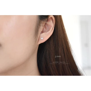 ต่างหูเงินแท้ 925 ประดับเพชร CZ Swiss Diamond เกรดพรีเมี่ยม [ Silver - Square ] Allure Jewelry