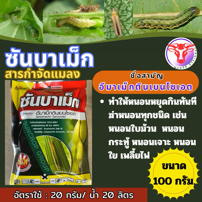 ยากำจัดแมลง หนอน เพลี้ย ชนิดดูดซึม ซันบาเม็ก อีมาเม็กตินเบนโซเอต ขนาด 100กรัม