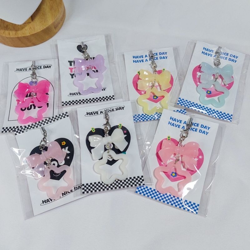 'jelly keyring พวงกุญแจโบว์+ดาว สายคล้องโทรศัพท์ ของขวัญปัจฉิม ของขวัญขอบคุณลูกค้า