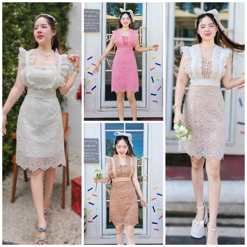 เดรสระบายลูกไม้ทั้งตัว ใส่งานแต่ง งานบวช เสื้อผ้าผู้หญิง Clothing Dress ขนาด