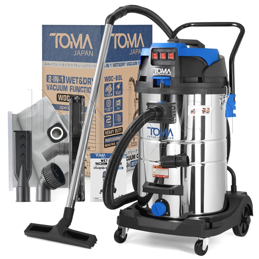 TOMA JAPAN เครื่องดูดฝุ่น 80 ลิตร 3 มอเตอร์ 3,600 วัตต์ Wet & Dry Vacuum Cleaner รุ่น WDC-80L ถังสแตนเลส ดูดเปียกดูดแห้ง รูปที่ 6