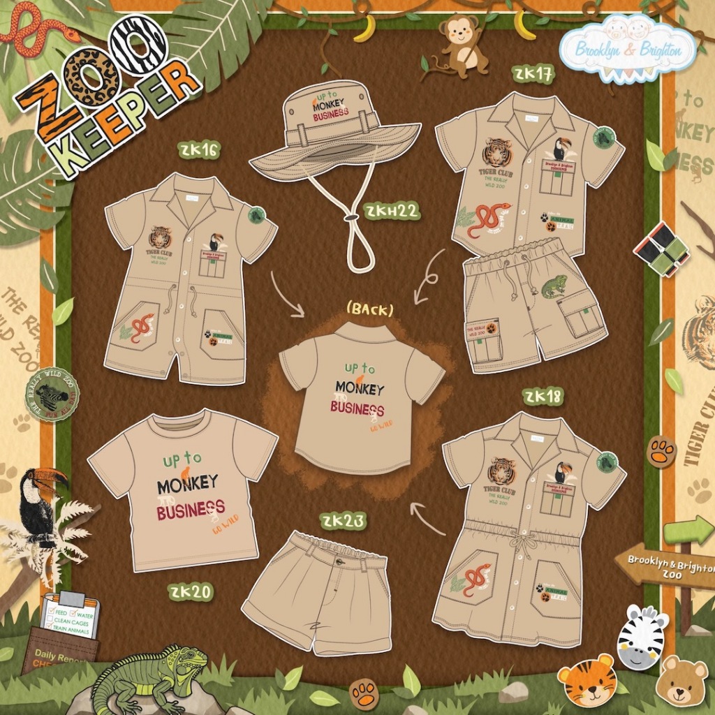 Brooklyn & Brighton - ZooKeeper ชุดสวนสัตว์ สีครีมเบจ เด็กชาย-หญิง