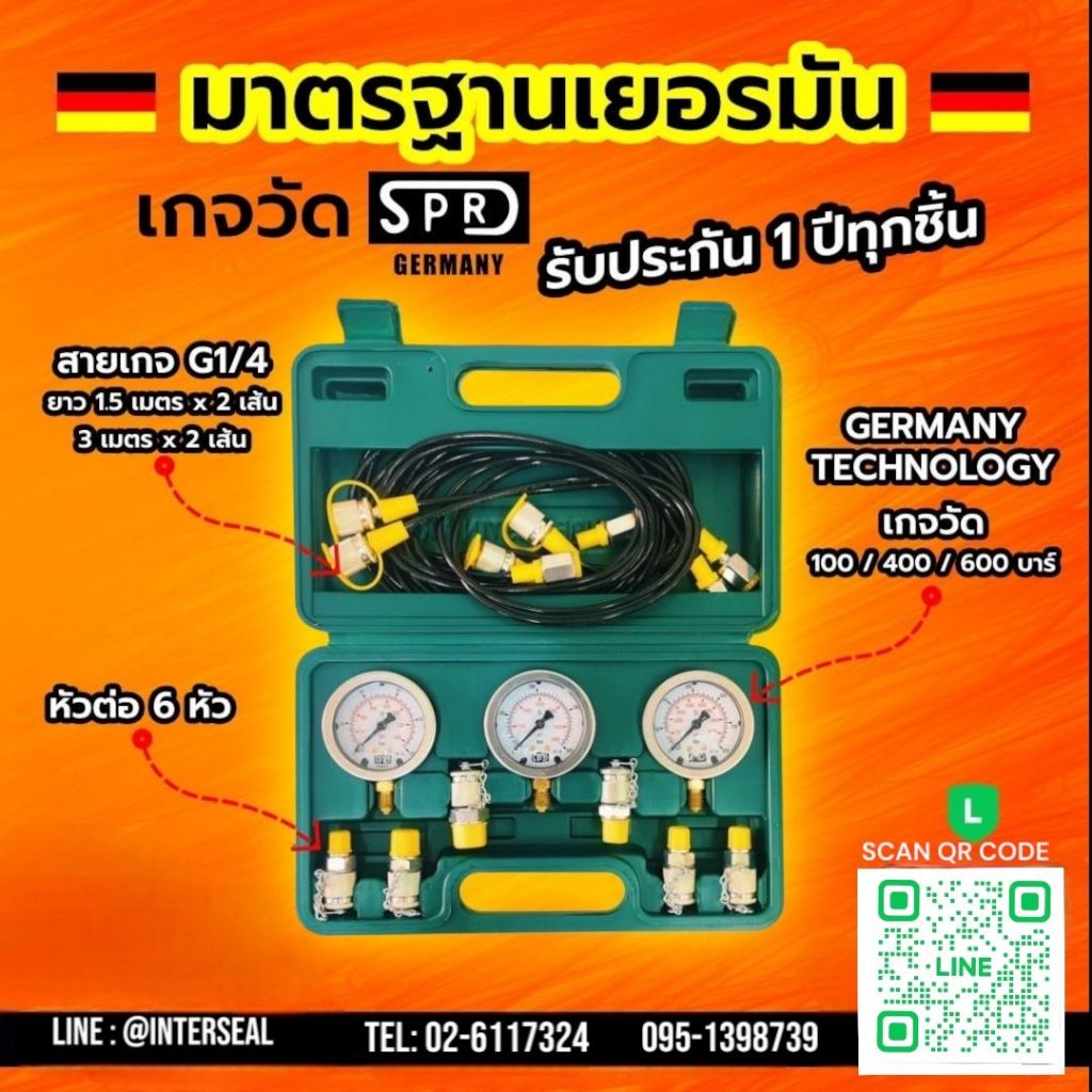 SPRD ชุดเกจวัดแรงดันไฮดรอลิกสำหรับรถขุดเกจวัด3ตัว กล่องเขียวเกรดเยอรมัน
