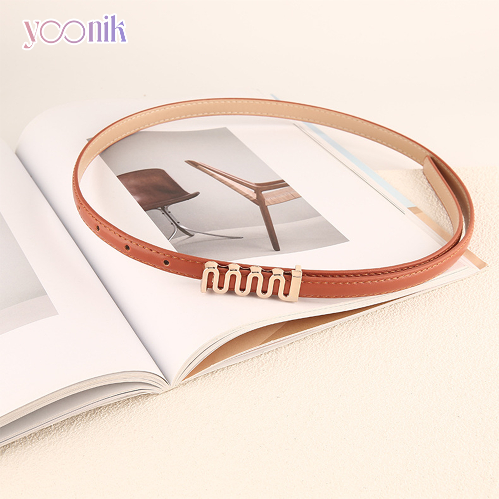 Yoonik เข็มขัดหนัง PU แบบบาง ปรับได้ หรูหรา แฟชั่น สําหรับผู้หญิง