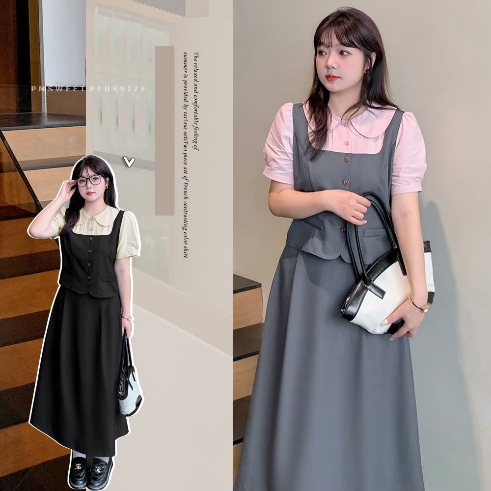 [ 🔥อกถึง 51" ] : PMP2297 : พรีออเดอร์ เสื้อผ้าไซส์ใหญ่ คนอ้วน ชุดสูทกระโปรงสาวอวบ ใส่ทำงานใส่ไปเที่ยว สบายไม่ร้อนค่ะ