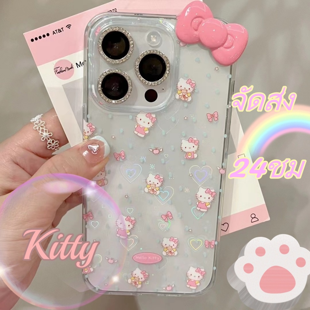 จัดส่ง24ชม ใหม่ขายดี Kitty การ์ตูน ความนิยม น่ารัก เคส Iphone 15 14 13 12 Pro Max น่ารัก iPhone 13 case สไตล์วรรณศิลป์