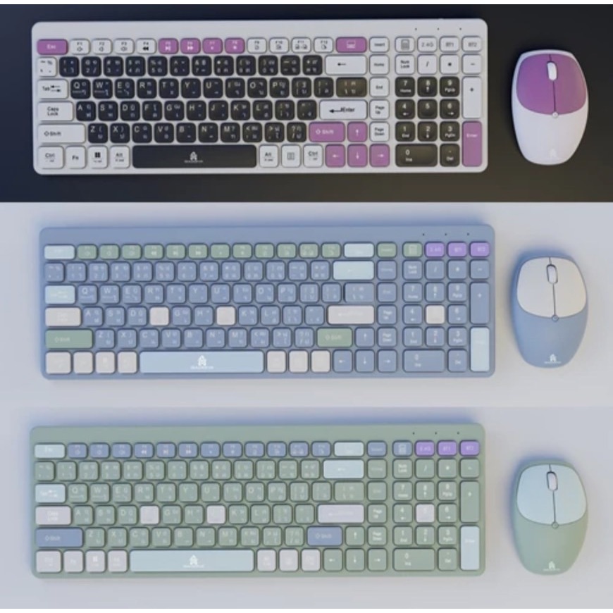 คีย์บอร์ด KEYBOARD+Mouse WKm1 Dual Mode Wireless+Bluetooth Combo Colorful Set