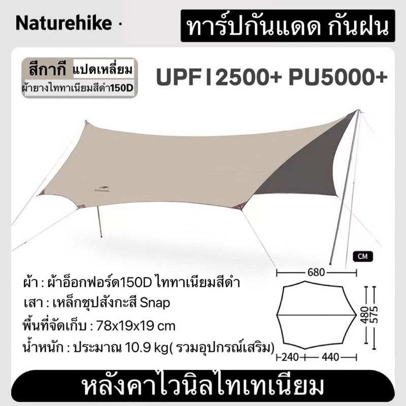 พร้อมส่ง Naturehike เต็นท์หลังคา ฟรายชีท วัสดุไวนิลไทเทเนียม ป้องกันรังสียูวี 99.9% กันฝน กันร้อน