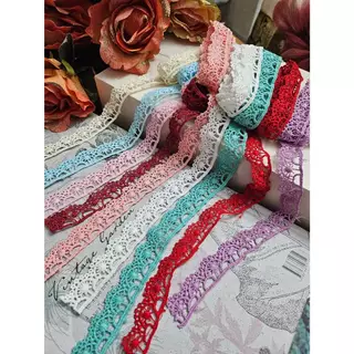90cm ผ้าลูกไม้ ลายดอกไม้เล็ก (มีให้เลือกหลายสี) ขนาด 15 มิล และ 10 มิล (สินค้าพร้อมส่งจากไทย)