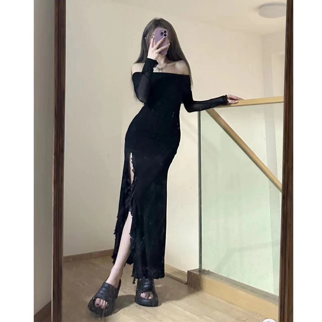 🌼ชุดเดรส,🌼2024 ใหม่กระโปรงยาว Babes แขนยาวบางชุดเอวสูงผิดปกติกรีด - รูปที่ 2