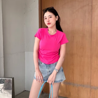 🌈SpinnyHouse🌈เสื้อยืดรัดรูป ผ้ายืดยูนิโคล่ ทรง BABYTEE 🌺 ทรงคอกลมแขนสั้น เสื้อเข้ารูป รุ่น เทมปุระ B-009-2-A