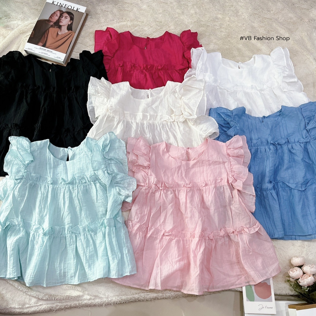 NEW ARRIVAL เสื้อแต่งระบายชั้นๆ ทรงปล่อย ใส่สบายๆ เสื้อทรงขนมชั้นน่ารัก